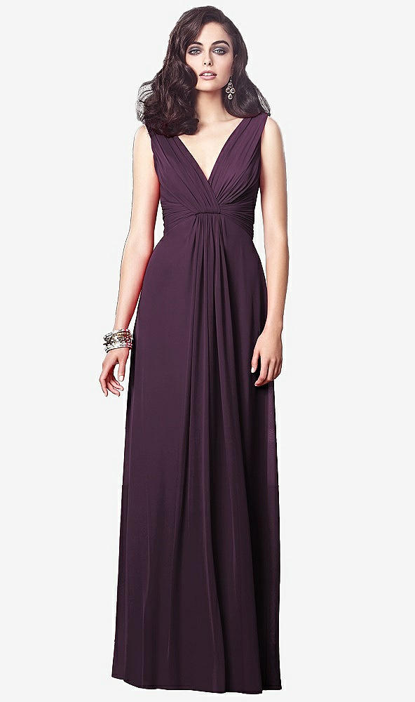 【STYLE: TH031】Draped V-Neck Shirred Chiffon Maxi Dress【COLOR: Aubergine】