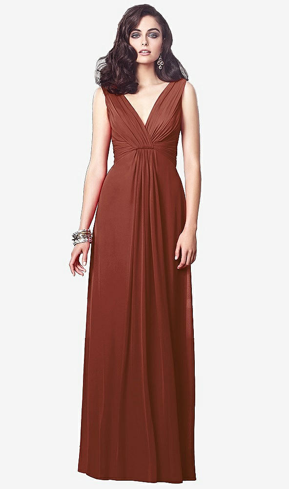 【STYLE: TH031】Draped V-Neck Shirred Chiffon Maxi Dress【COLOR: Auburn Moon】