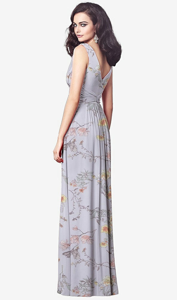 【STYLE: TH031】Draped V-Neck Shirred Chiffon Maxi Dress【COLOR: Butterfly Botanica Silver Dove】
