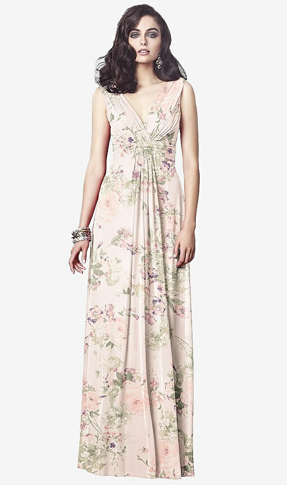【STYLE: TH031】Draped V-Neck Shirred Chiffon Maxi Dress【COLOR: Blush Garden】