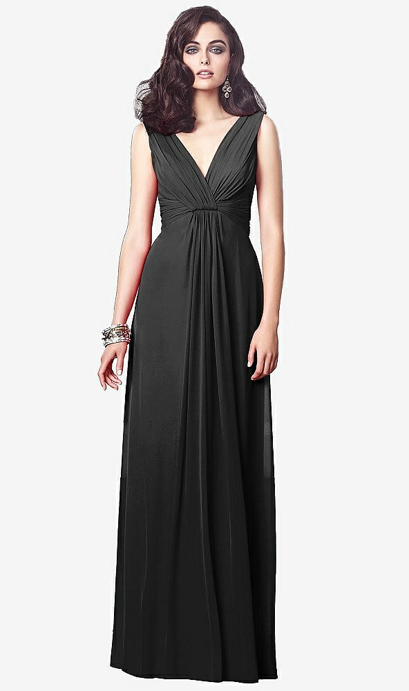 【STYLE: TH031】Draped V-Neck Shirred Chiffon Maxi Dress【COLOR: Black】
