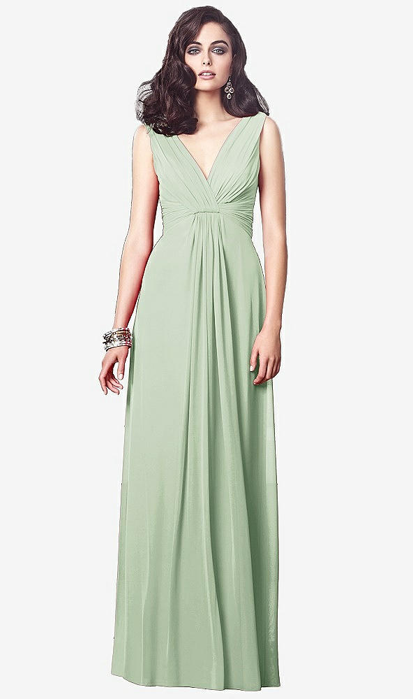 【STYLE: TH031】Draped V-Neck Shirred Chiffon Maxi Dress【COLOR: Celadon】