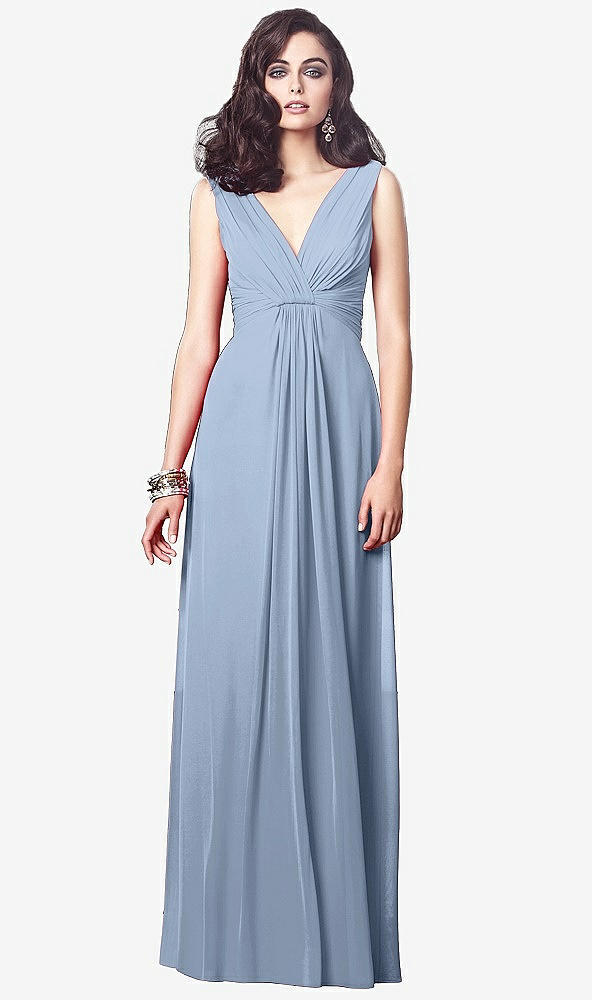 【STYLE: TH031】Draped V-Neck Shirred Chiffon Maxi Dress【COLOR: Cloudy】