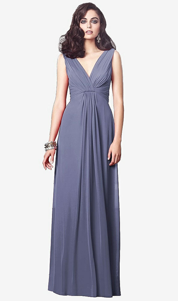 【STYLE: TH031】Draped V-Neck Shirred Chiffon Maxi Dress【COLOR: French Blue】