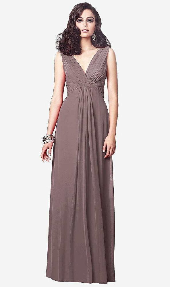 【STYLE: TH031】Draped V-Neck Shirred Chiffon Maxi Dress【COLOR: French Truffle】