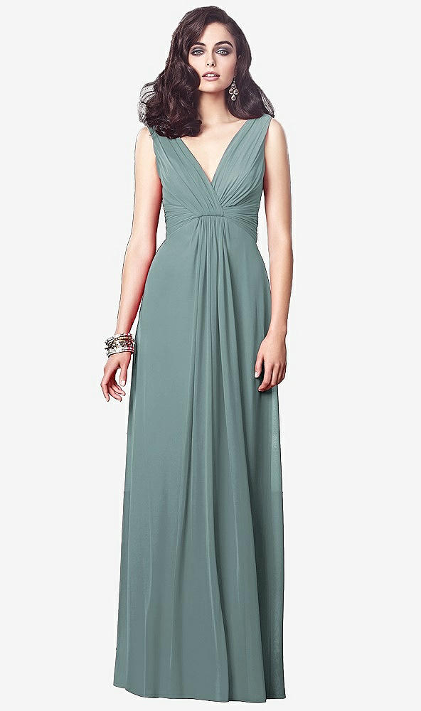 【STYLE: TH031】Draped V-Neck Shirred Chiffon Maxi Dress【COLOR: Icelandic】