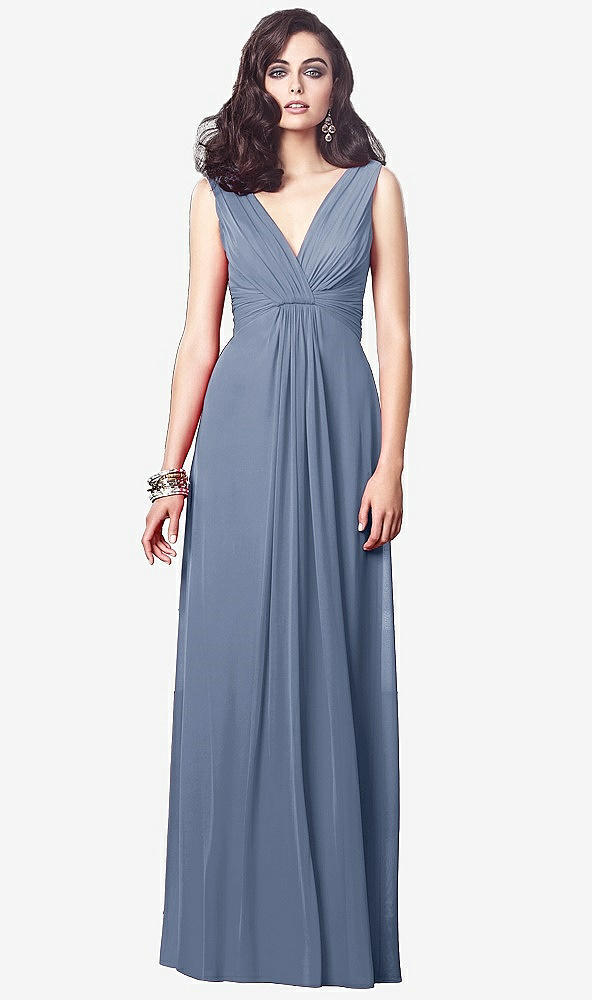 【STYLE: TH031】Draped V-Neck Shirred Chiffon Maxi Dress【COLOR: Larkspur Blue】