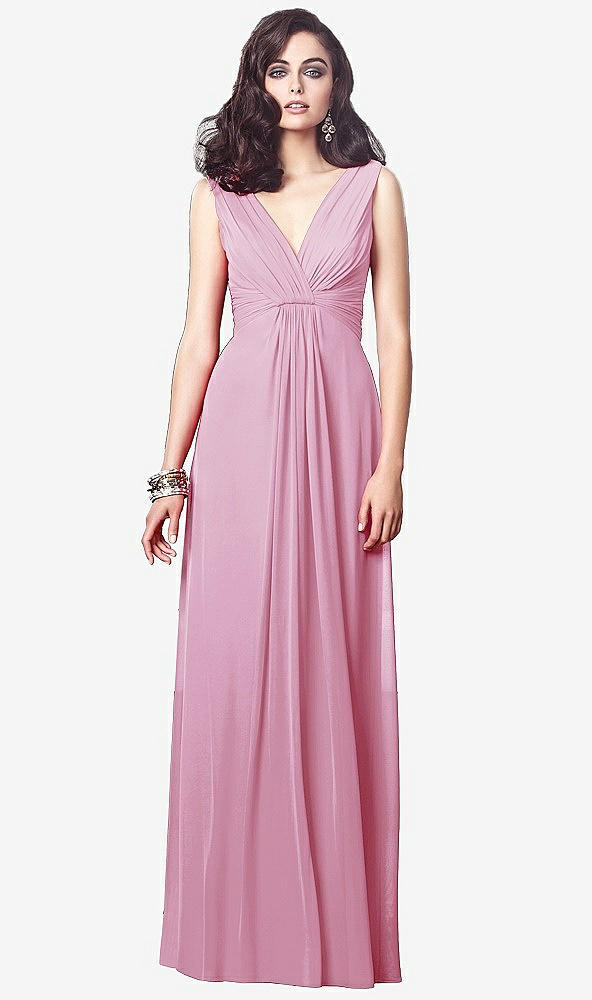 【STYLE: TH031】Draped V-Neck Shirred Chiffon Maxi Dress【COLOR: Powder Pink】