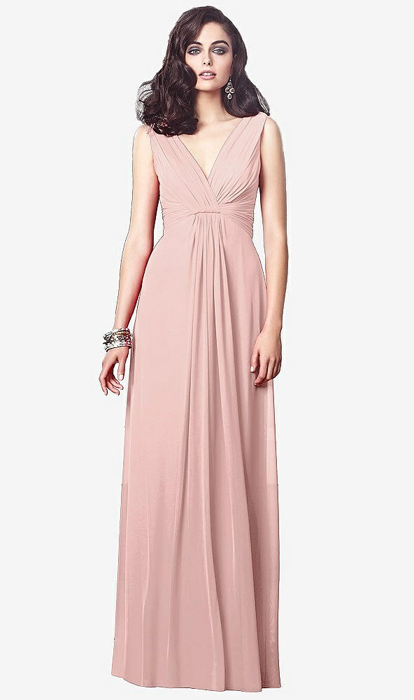 【STYLE: TH031】Draped V-Neck Shirred Chiffon Maxi Dress【COLOR: Rose - PANTONE Rose Quartz】
