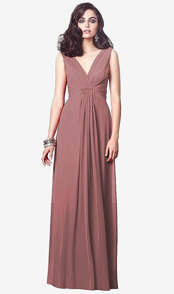 【STYLE: TH031】Draped V-Neck Shirred Chiffon Maxi Dress【COLOR: Rosewood】