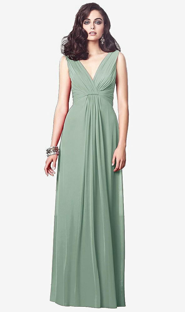 【STYLE: TH031】Draped V-Neck Shirred Chiffon Maxi Dress【COLOR: Seagrass】