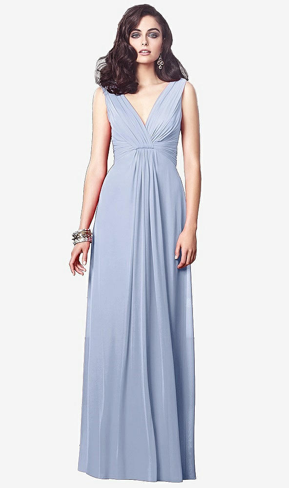 【STYLE: TH031】Draped V-Neck Shirred Chiffon Maxi Dress【COLOR: Sky Blue】