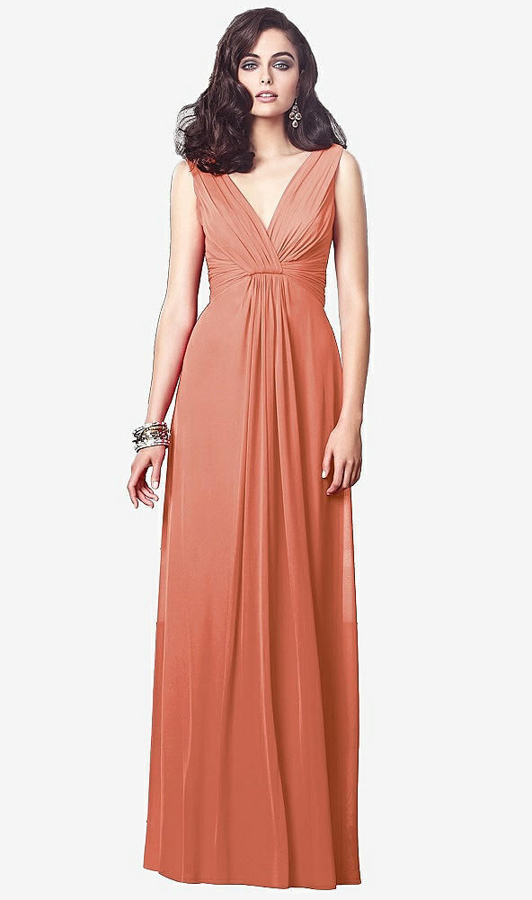【STYLE: TH031】Draped V-Neck Shirred Chiffon Maxi Dress【COLOR: Terracotta Copper】