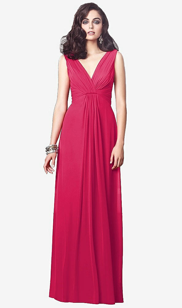 【STYLE: TH031】Draped V-Neck Shirred Chiffon Maxi Dress【COLOR: Vivid Pink】