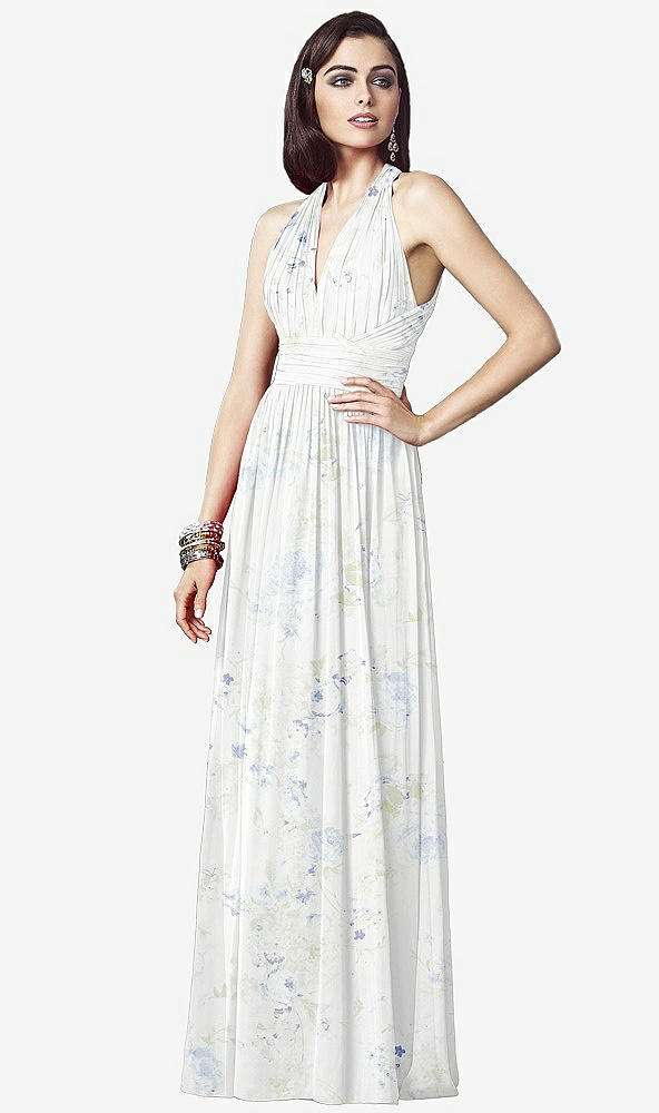 【STYLE: TH032】Ruched Halter Open-Back Maxi Dress - Jada【COLOR: Bleu Garden】