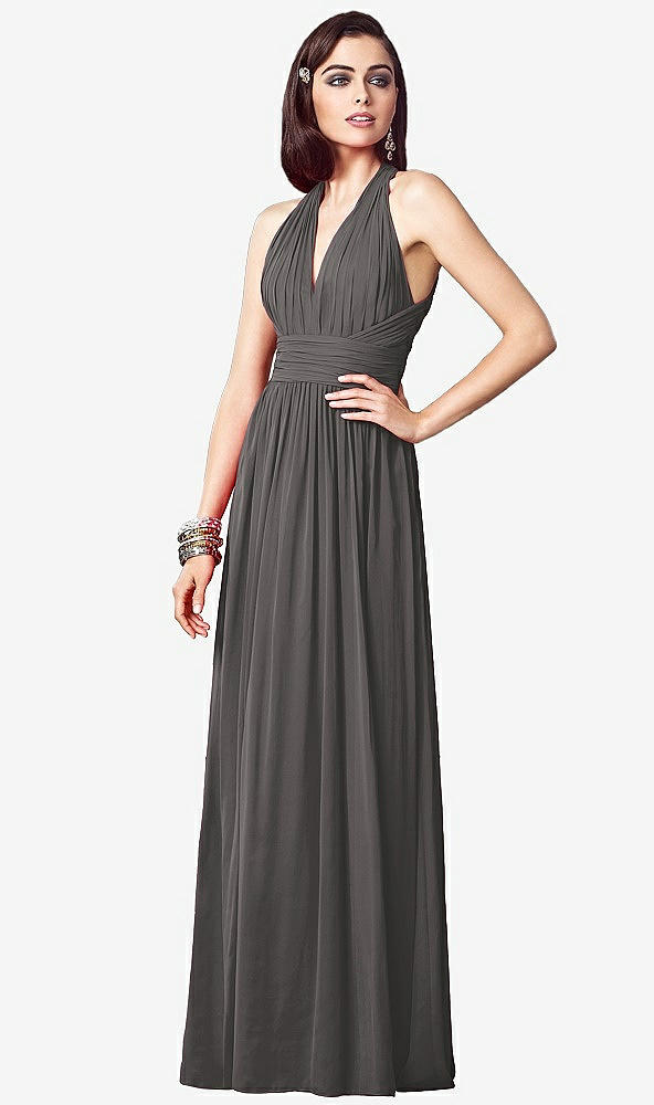 【STYLE: TH032】Ruched Halter Open-Back Maxi Dress - Jada【COLOR: Caviar Gray】