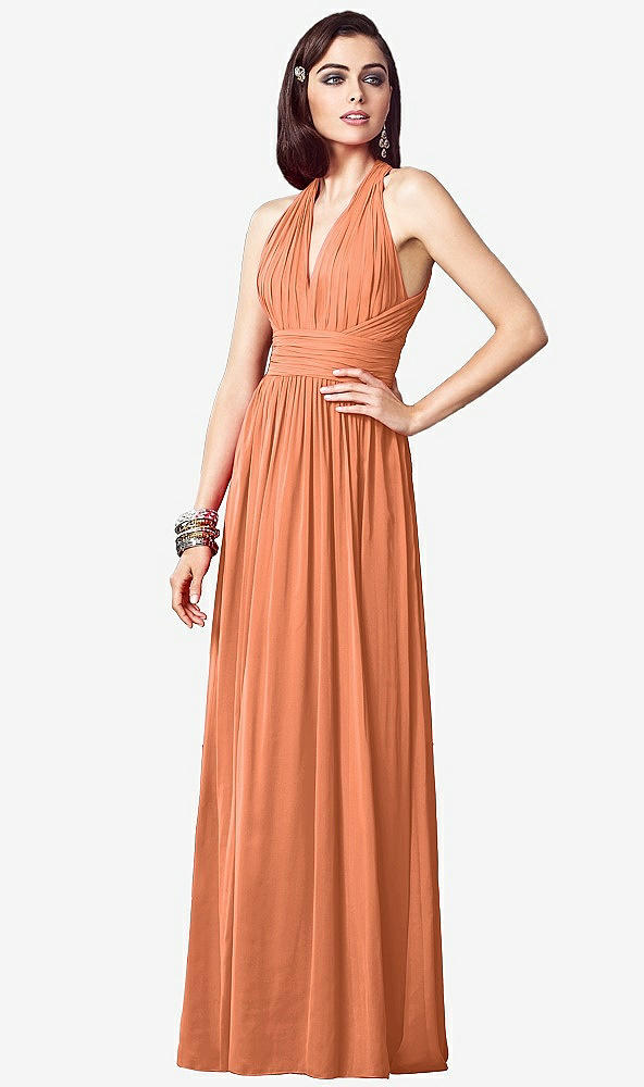 【STYLE: TH032】Ruched Halter Open-Back Maxi Dress - Jada【COLOR: Sweet Melon】