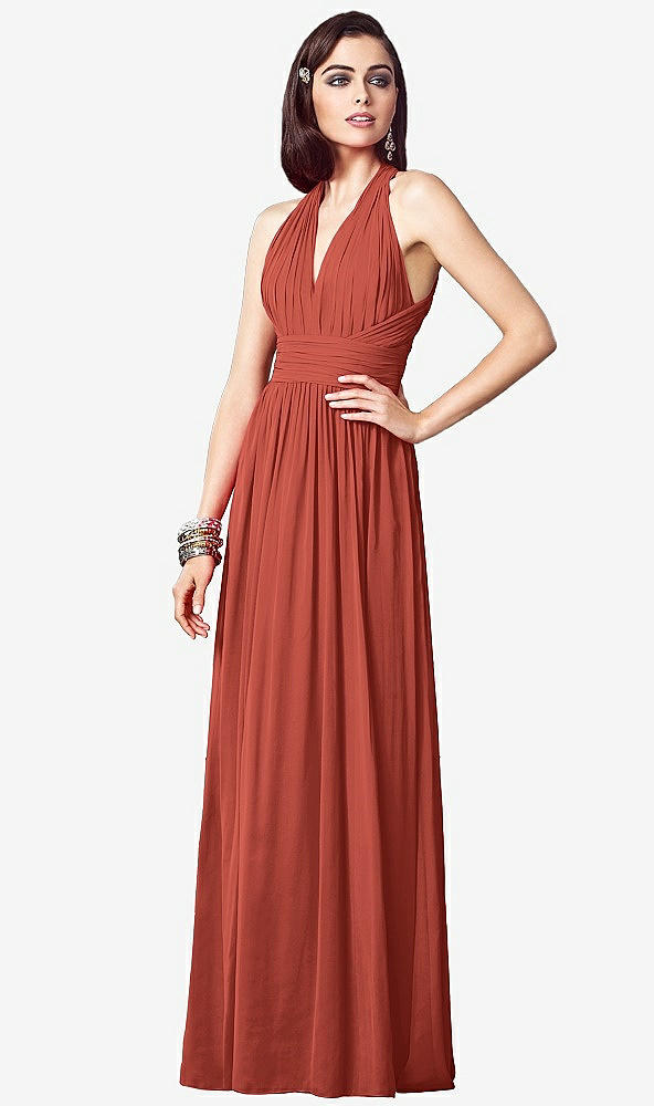 【STYLE: TH032】Ruched Halter Open-Back Maxi Dress - Jada【COLOR: Amber Sunset】