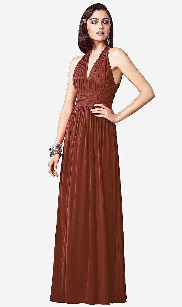 【STYLE: TH032】Ruched Halter Open-Back Maxi Dress - Jada【COLOR: Auburn Moon】