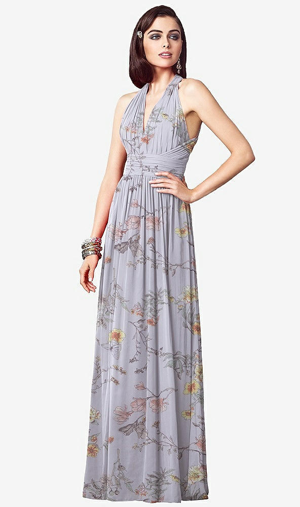 【STYLE: TH032】Ruched Halter Open-Back Maxi Dress - Jada【COLOR: Butterfly Botanica Silver Dove】