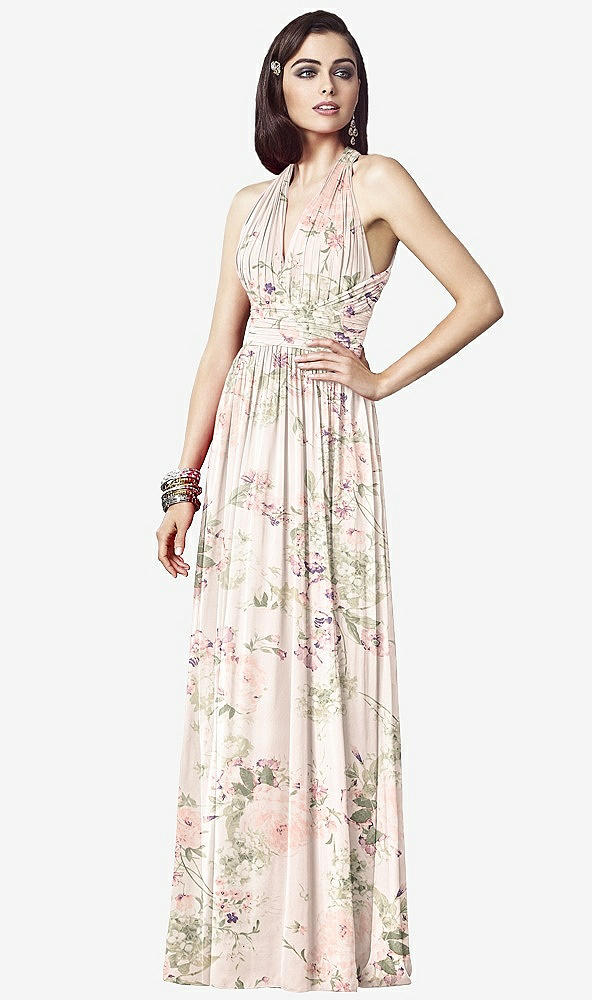 【STYLE: TH032】Ruched Halter Open-Back Maxi Dress - Jada【COLOR: Blush Garden】