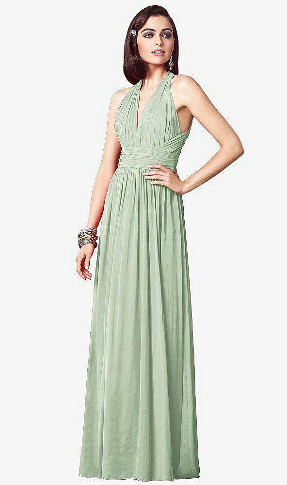 【NEW】【STYLE: TH032】ruced ホルター オープンバック マキシ ドレス - jada【COLOR: Celadon】【SIZE: 00-30W】