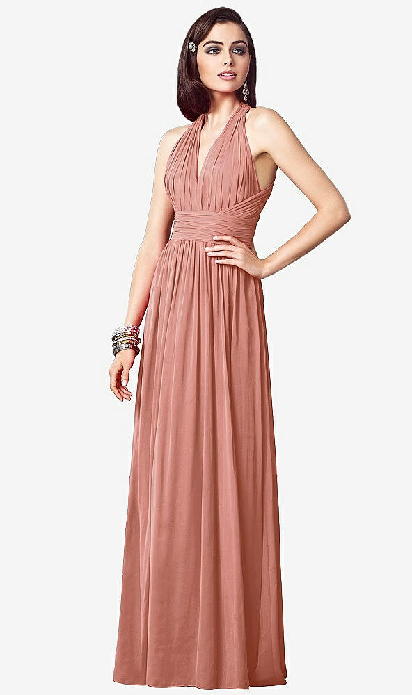 【STYLE: TH032】Ruched Halter Open-Back Maxi Dress - Jada【COLOR: Desert Rose】