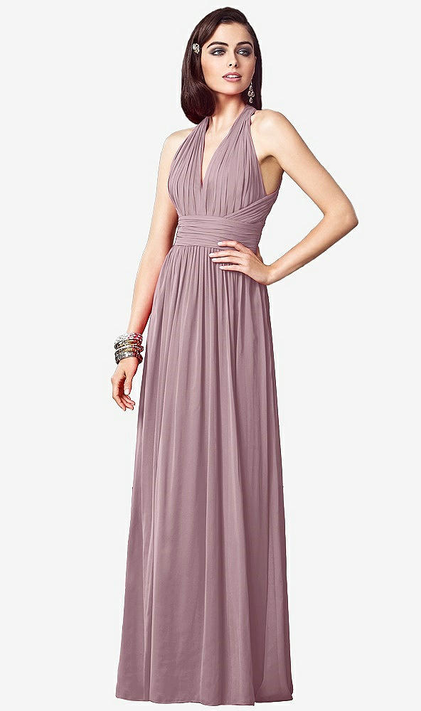 【STYLE: TH032】Ruched Halter Open-Back Maxi Dress - Jada【COLOR: Dusty Rose】