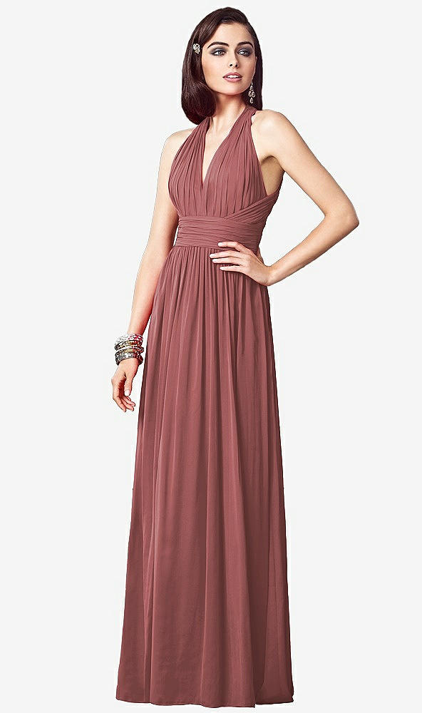 【STYLE: TH032】Ruched Halter Open-Back Maxi Dress - Jada【COLOR: English Rose】