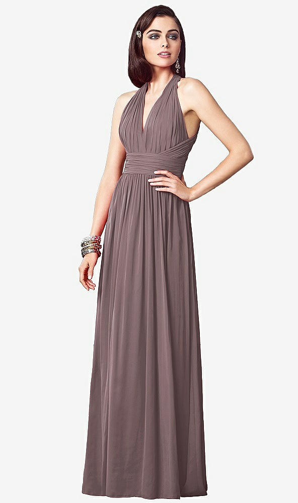 【STYLE: TH032】Ruched Halter Open-Back Maxi Dress - Jada【COLOR: French Truffle】