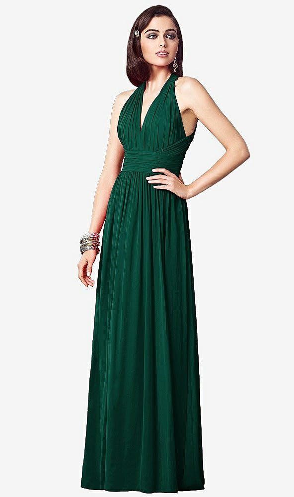 【STYLE: TH032】Ruched Halter Open-Back Maxi Dress - Jada【COLOR: Hunter Green】