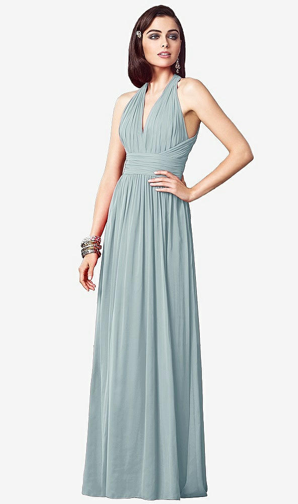 【STYLE: TH032】Ruched Halter Open-Back Maxi Dress - Jada【COLOR: Morning Sky】