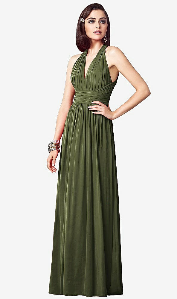 【STYLE: TH032】Ruched Halter Open-Back Maxi Dress - Jada【COLOR: Olive Green】