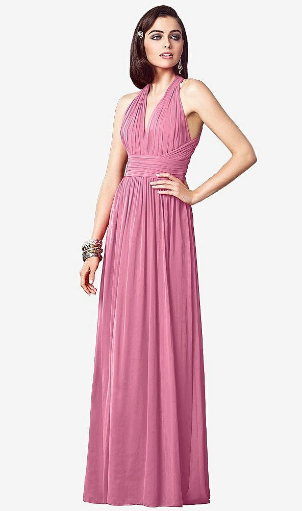【STYLE: TH032】Ruched Halter Open-Back Maxi Dress - Jada【COLOR: Orchid Pink】