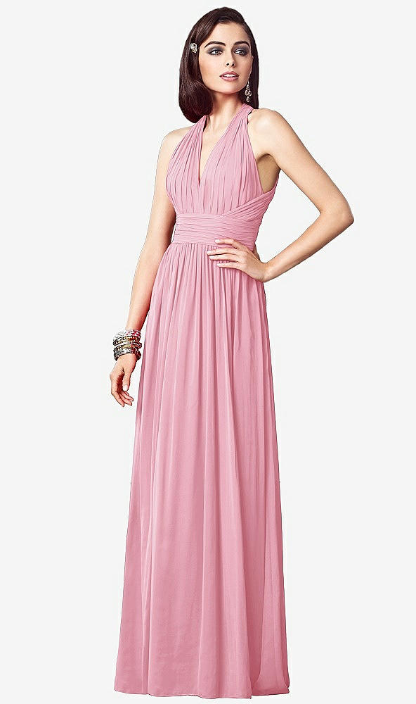 【STYLE: TH032】Ruched Halter Open-Back Maxi Dress - Jada【COLOR: Peony Pink】
