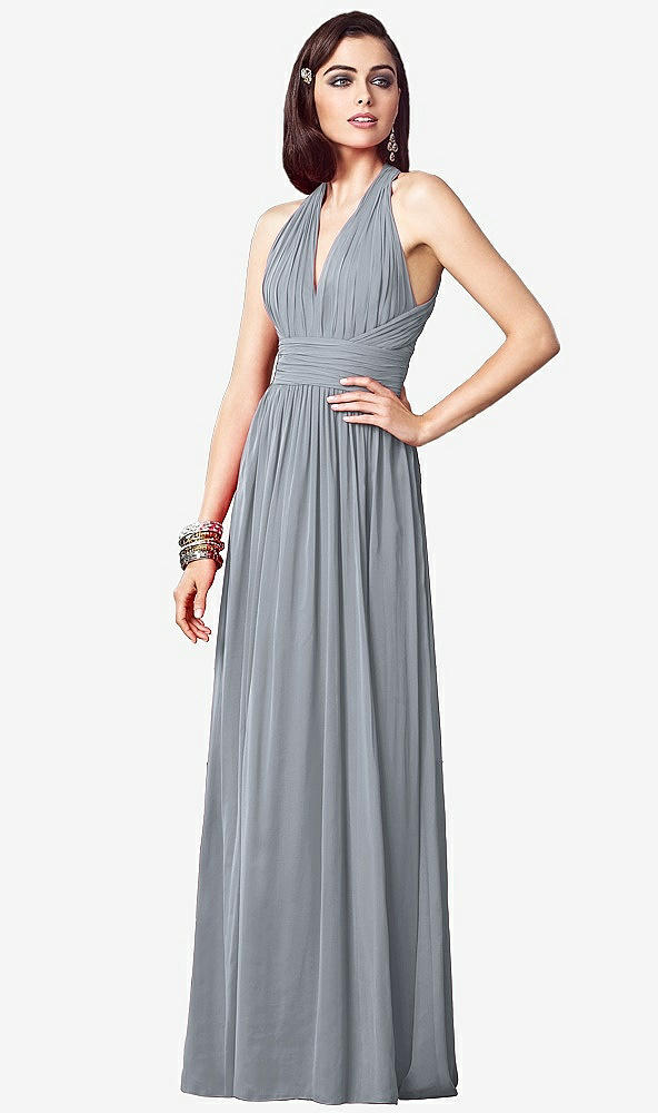 【STYLE: TH032】Ruched Halter Open-Back Maxi Dress - Jada【COLOR: Platinum】