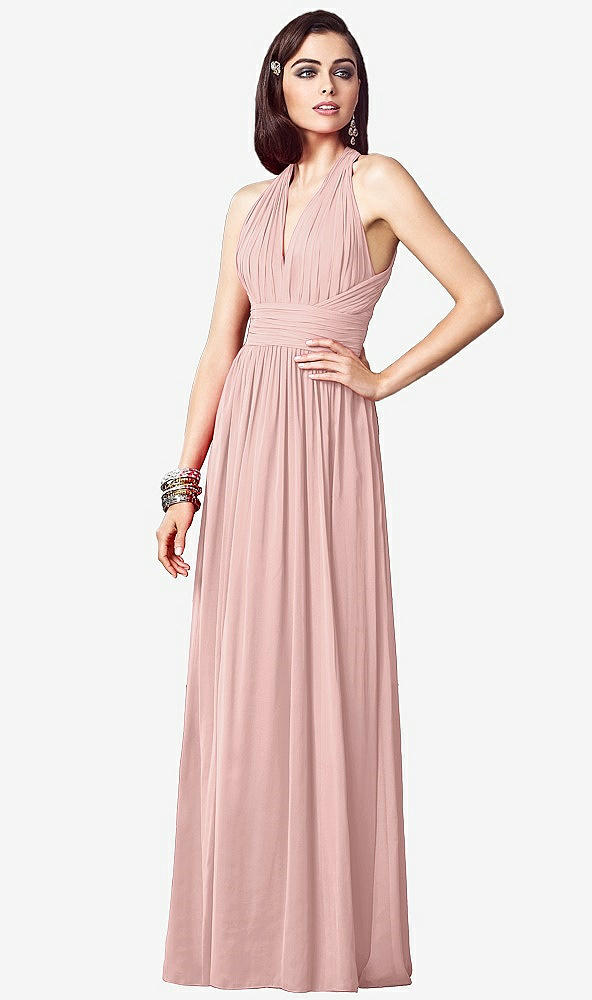 【STYLE: TH032】Ruched Halter Open-Back Maxi Dress - Jada【COLOR: Rose - PANTONE Rose Quartz】