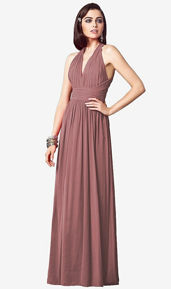 【STYLE: TH032】Ruched Halter Open-Back Maxi Dress - Jada【COLOR: Rosewood】