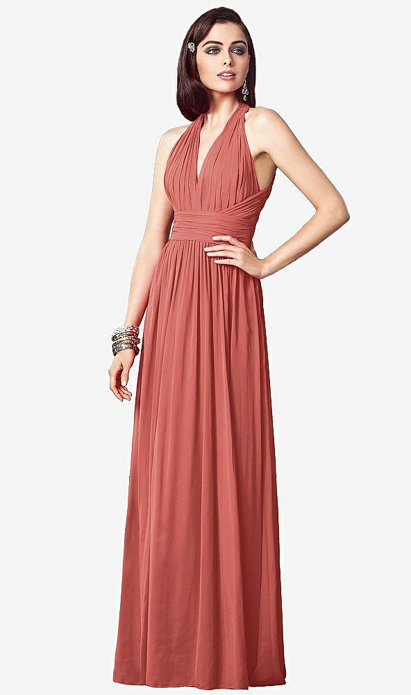 【STYLE: TH032】Ruched Halter Open-Back Maxi Dress - Jada【COLOR: Coral Pink】
