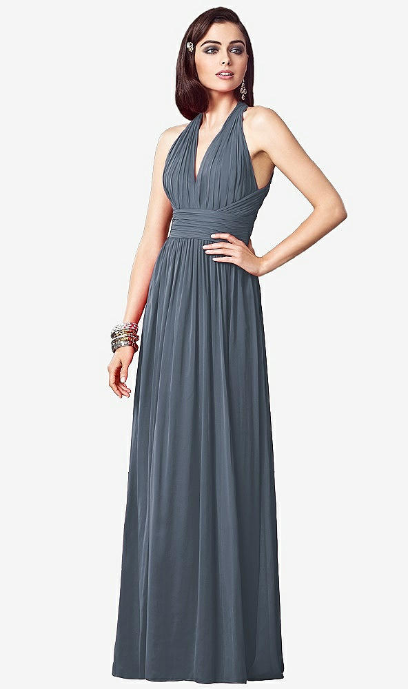 【STYLE: TH032】Ruched Halter Open-Back Maxi Dress - Jada【COLOR: Silverstone】