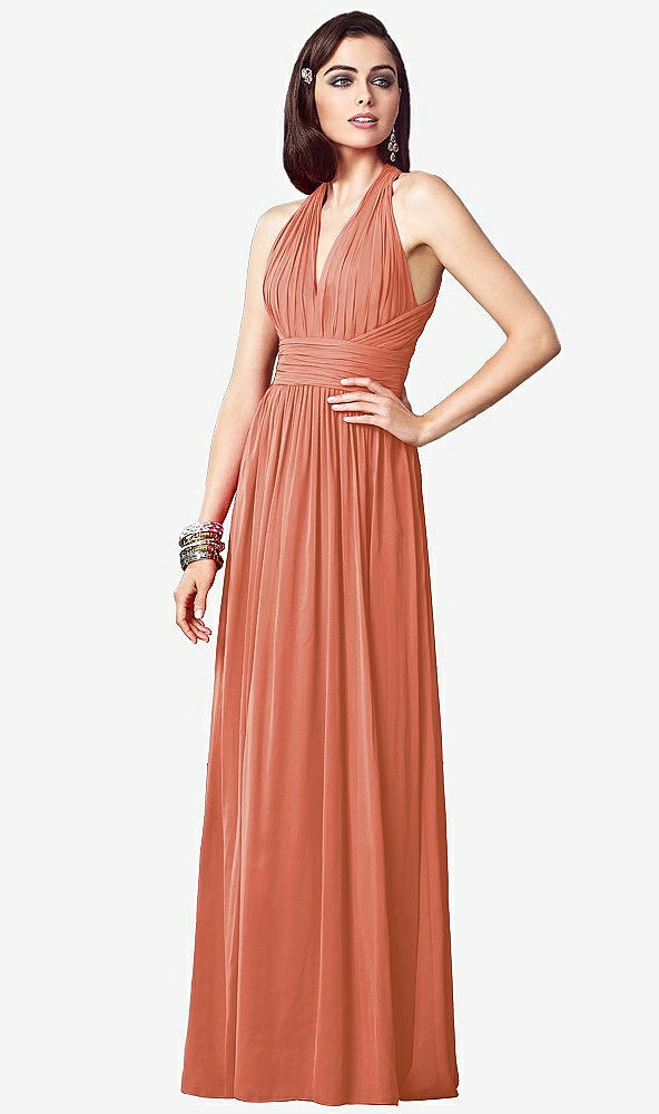 【STYLE: TH032】Ruched Halter Open-Back Maxi Dress - Jada【COLOR: Terracotta Copper】