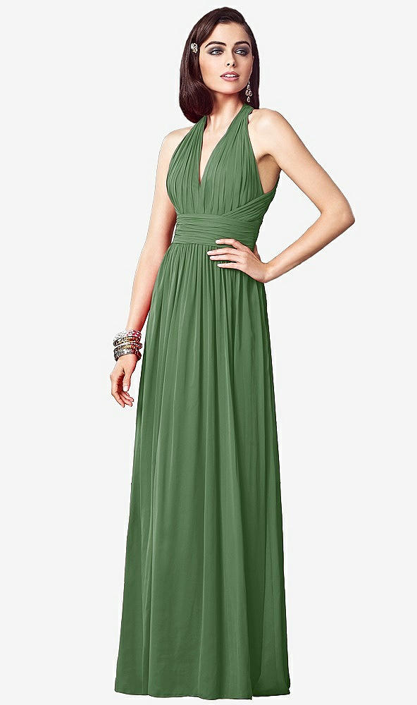 【STYLE: TH032】Ruched Halter Open-Back Maxi Dress - Jada【COLOR: Vineyard Green】