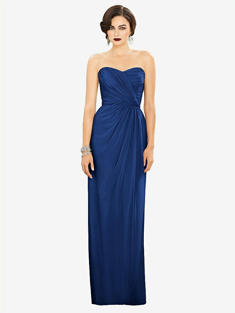 【STYLE: TH034】Strapless Draped Chiffon Maxi Dress - Lila【COLOR: Classic Blue】