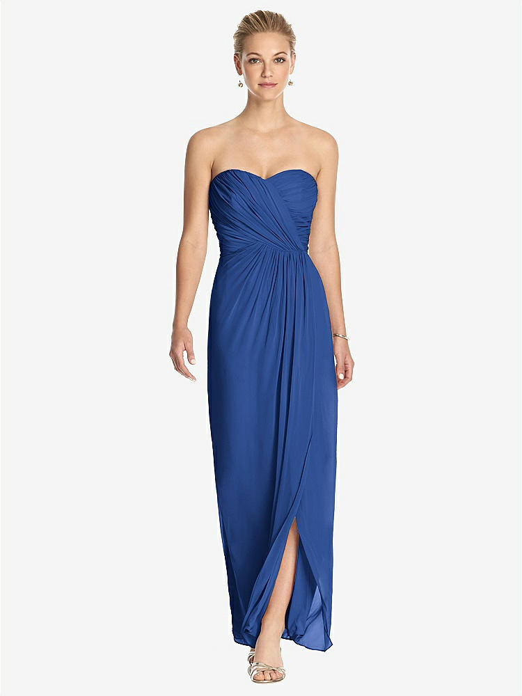 【STYLE: TH034】Strapless Draped Chiffon Maxi Dress - Lila【COLOR: Classic Blue】