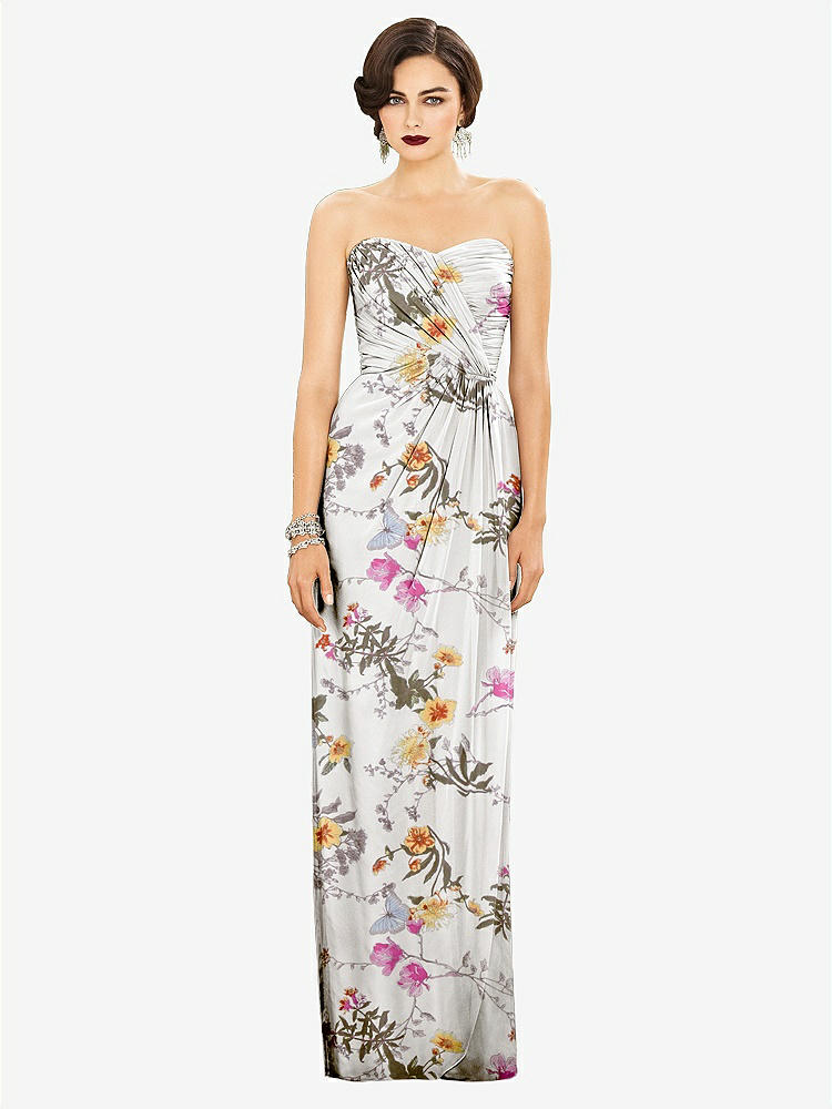 【STYLE: TH034】Strapless Draped Chiffon Maxi Dress - Lila【COLOR: Butterfly Botanica Ivory】