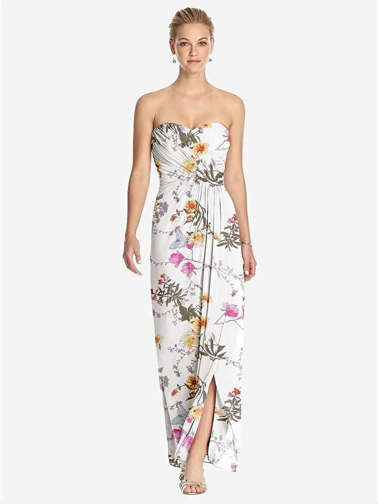 【STYLE: TH034】Strapless Draped Chiffon Maxi Dress - Lila【COLOR: Butterfly Botanica Ivory】