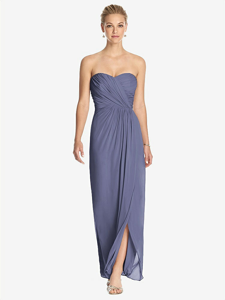 【STYLE: TH034】Strapless Draped Chiffon Maxi Dress - Lila【COLOR: French Blue】