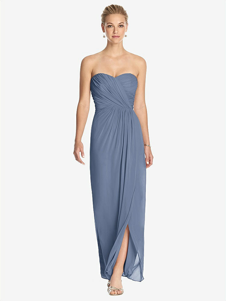 【STYLE: TH034】Strapless Draped Chiffon Maxi Dress - Lila【COLOR: Larkspur Blue】