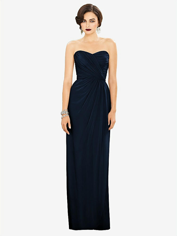 【STYLE: TH034】Strapless Draped Chiffon Maxi Dress - Lila【COLOR: Midnight Navy】