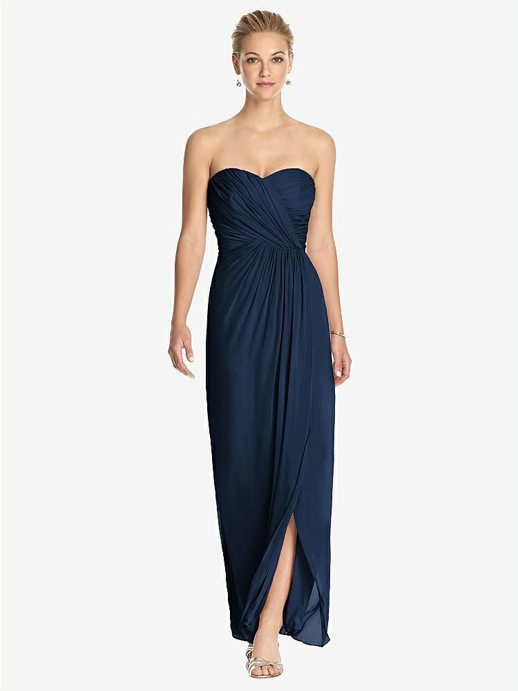 【STYLE: TH034】Strapless Draped Chiffon Maxi Dress - Lila【COLOR: Midnight Navy】